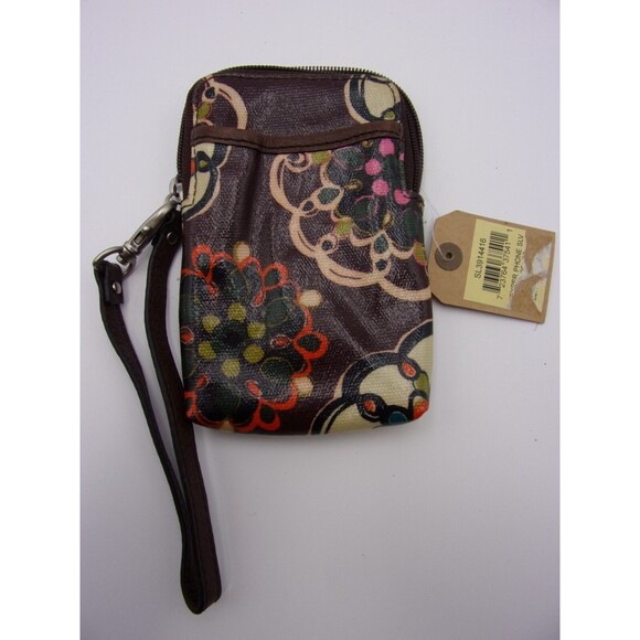 Fossil Wristlet Wallet Phone Sleeve Key Per Purse Zip Vintage Floral Concert - Picture 2 of 12